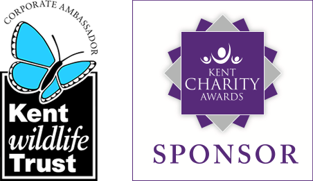 two logos side by side, kent wildlife trust and kent charity awards