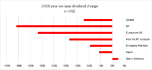 Graph showing 2020 year on year dividend change in US$