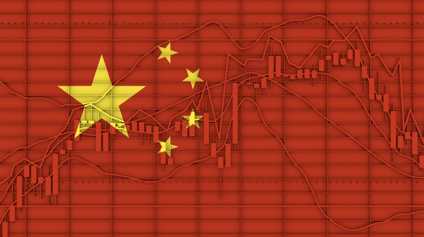 Chinese flag and graph in the background - Demerging China from emerging markets